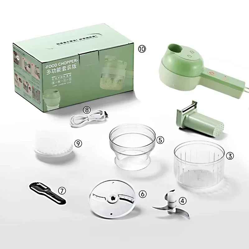 4 in 1 Electric Handheld Cooking Hammer Vegetable Cutter Set Electric Food Chopper Multifunction Vegetable Fruit Slicer