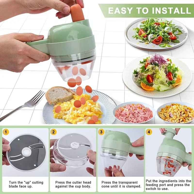 4 in 1 Electric Handheld Cooking Hammer Vegetable Cutter Set Electric Food Chopper Multifunction Vegetable Fruit Slicer
